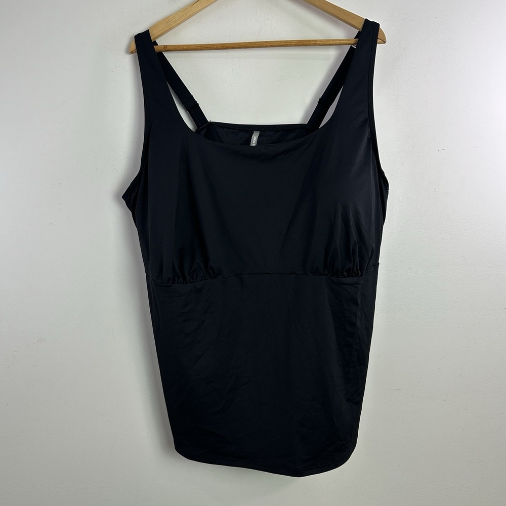 Lands End 26W Adjustable Swimsuit Tankini‎ Top Square Neck Black Underwired UP50